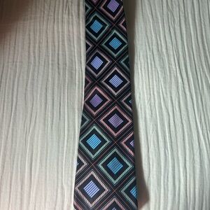 Robert Talbot Men's Geometric Pattern Tie in Navy with Pink & Blue Accents